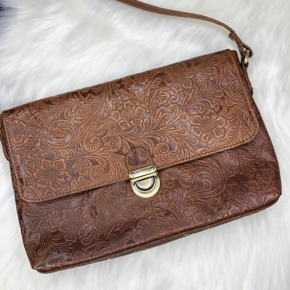 sorpresa Handbags - SORPRESA Floral Tooled Leather Crossbody Bag